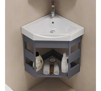 Lavabo d'angle compact en céramique à suspendre au mur avec récipient de rangement pour salle de bain et toilettes