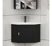 Lavabo d'angle compact en céramique à suspendre au mur avec récipient de rangement pour salle de bain et toilettes