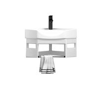 Lavabo d'angle compact en céramique triangulaire à suspendre au mur avec récipient de rangement, pour lavabos et toilettes