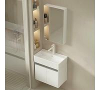 Lavabo d'angle de salle de bain à montage mural, lavabo en céramique avec récipient de rangement et miroir, design rectangulaire pour toilettes