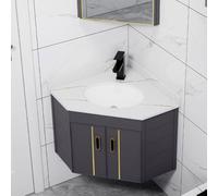 Lavabo d'angle de salle de bain, meuble-lavabo compact autoportant, ensemble de baignoire à linge en céramique, lavabo mural triangulaire for toilettes(Without Mirror,55cm)
