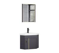 Lavabo d'angle de salle de bain, meuble-lavabo compact autoportant, ensemble de baignoire à linge en céramique, lavabo mural triangulaire for toilettes(With Mirror,42cm)