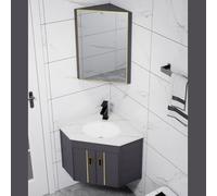 Lavabo d'angle de salle de bain, meuble-lavabo compact autoportant, ensemble de baignoire à linge en céramique, lavabo mural triangulaire for toilettes(With Mirror,55cm)