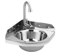 Lavabo d'angle en acier inoxydable à fixation murale triangulaire avec robinets d'eau chaude et froide pour camping-car, bateau, salle de bain, toilettes, garage