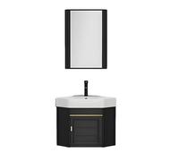 Lavabo D'Angle, Meuble-Lavabo Suspendu Avec Vasque, Ensemble Lavabo D'Angle, Lavabo Mural, Lavabo Compact, Robinet Et Bonde Pour Meuble De Salle De Bain, Pour Petits Espa,Black-B55cm/21.6in