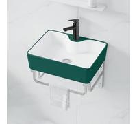 Lavabo D'Angle Mural Multifonctionnel En Céramique, Pratique Et Compact, Avec Un Seul Trou Pour Robinet Et Trop-Plein, Idéal Pour Les Petites Salles De Bain Et La Maison.,Green-48x37x35cm/18x14x13in