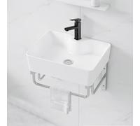 Lavabo D'Angle Mural Multifonctionnel En Céramique, Pratique Et Compact, Avec Un Seul Trou Pour Robinet Et Trop-Plein, Idéal Pour Les Petites Salles De Bain Et La Maison.,White-48x37x35cm/18x14x13in