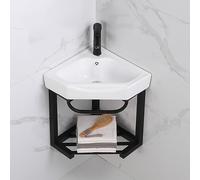 Lavabo d'angle pour salle de bain avec meuble de rangement mural en aluminium, idéal pour les espaces limités avec fonction de trop-plein