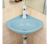 Lavabo d'angle pour WC Invités et Salle de Bain Gain de place Petit Lavabo Triangulaire Mural Sans Perçage - évier Mural en plastique à Une Seule cuve - avec Kit de Drainage