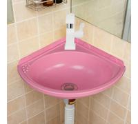 Lavabo d'angle pour WC Invités et Salle de Bain Gain de place Petit Lavabo Triangulaire Mural Sans Perçage - évier Mural en plastique à Une Seule cuve - avec Kit de Drainage