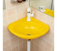 Lavabo d'angle pour WC Invités et Salle de Bain Gain de place Petit Lavabo Triangulaire Mural Sans Perçage - évier Mural en plastique à Une Seule cuve - avec Kit de Drainage