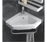 Lavabo d'angle Suspendu pour Salle De Bain, Lavabo De Salle De Bain, Lave-Mains Peu Encombrant, Mini-évier en Céramique Blanche avec Trop-Plein., 3-Petite