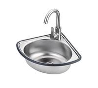 Lavabo d'angle Triangulaire en Acier Inoxydable avec Robinet, Compact (34 x 34 x 15 cm), idéal pour buanderie, Bar ou Cuisine. Finition argentée résistante.