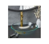 vidaXL Lavabo de bain avec robinet et drain à poussoir Verre trempé