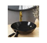 Lavabo de Bain avec Robinet et Drain à Poussoir Vasque à Poser de Toilette Lave-mains de Salle de Bain Lavabo de Salle d'Eau Verre Trempé