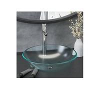 vidaXL Lavabo de bain avec robinet et drain à poussoir Verre trempé