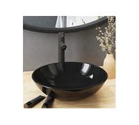 vidaXL Lavabo de bain Verre trempé avec robinet et drain à poussoir 42 x 14 cm Noir