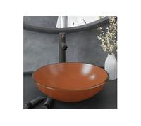 Lavabo de bain avec robinet et drain à poussoir Verre trempé, 42 x 14 cm (Diam. x H), Brun