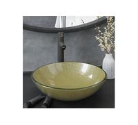 Lavabo de bain avec robinet et drain à poussoir Verre trempé, 42 x 14 cm (Diam. x H), Or