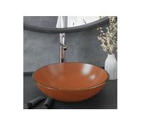 Lavabo de bain avec robinet et drain à poussoir Verre trempé, 8.23kg, 42 x 14 cm (Diam. x H), Brun