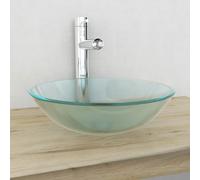Lavabo de Bain avec Robinet et Drain à Poussoir Verre Trempé Vasque vidaXL