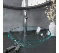 vidaXL Lavabo de bain avec robinet et drain à poussoir Verre trempé