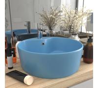 vidaXL Lavabo de luxe 147033 – vasque à poser en céramique 36×13 cm bleu clair mat avec trop-plein