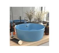 vidaXL Lavabo de luxe 147033 – vasque à poser en céramique 36×13 cm bleu clair mat avec trop-plein