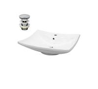 Lavabo de Salle de Bain 605x460x165 mm en Céramique Blanc avec Garniture de