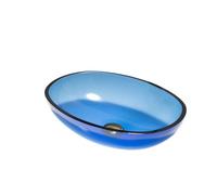 Lavabo de salle de bain à poser, lavabo ovale en verre trempé, toilettes de cuisine(Blue,A)