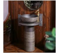 Lavabo de salle de bain autoportant avec piédestal, évier rond en céramique, un trou pour robinet, comprend un robinet et un drain pop-up