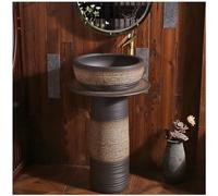 Lavabo de salle de bain autoportant avec piédestal, évier rond en céramique, un trou pour robinet, comprend un robinet et un drain pop-up