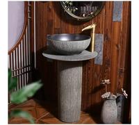 Lavabo de salle de bain autoportant avec piédestal, évier rond en céramique, un trou pour robinet, comprend un robinet et un drain pop-up