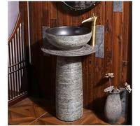 Lavabo de salle de bain autoportant avec piédestal, évier rond en céramique, un trou pour robinet, comprend un robinet et un drain pop-up
