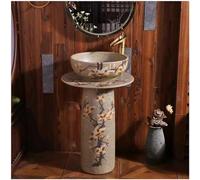 Lavabo de salle de bain autoportant avec piédestal, évier rond en céramique, un trou pour robinet, comprend un robinet et un drain pop-up