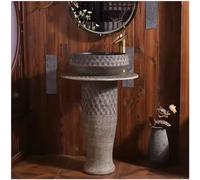 Lavabo de salle de bain autoportant avec piédestal, évier rond en céramique, un trou pour robinet, comprend un robinet et un drain pop-up