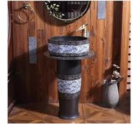 Lavabo de salle de bain autoportant avec piédestal, évier rond en céramique, un trou pour robinet, comprend un robinet et un drain pop-up