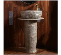 Lavabo de salle de bain autoportant avec piédestal, évier rond en céramique, un trou pour robinet, comprend un robinet et un drain pop-up