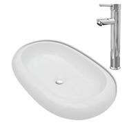 Lavabo de salle de bain avec mitigeur Céramique Ovale Blanc