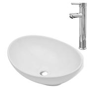 Lavabo de salle de bain avec mitigeur Céramique Ovale Blanc