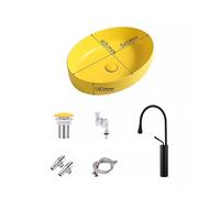 Lavabo De Salle De Bain Bassin de Table ovale jaune mat nordique, lavabo en céramique for la maison, salle de bains, balcon, lavabo Vasques À Poser(B)