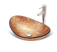 Lavabo de Salle de Bain en Verre trempé Peint à la Main, Forme d'œuf, avec Robinet en cuivre, idéal pour la décoration de la Maison ou de l'