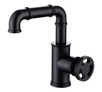 Lavabo de Salle de Bain Industriel Noir Mat, monotrou, poignée Unique, mitigeur d'eau Froide et Chaude en Laiton, Vasque