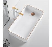 Lavabo De Salle De Bain, Lavabo En Céramique, Lavabo Sur Plan, Bac À Lessive, Évacuation Latérale, Bord Doré, For Balcon, Bars, Toilettes, Hôtel, Camping-car, Vestiaire