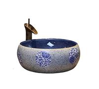 Lavabo de salle de bain, meuble-lavabo de salle de bain, vasque de salle de bain, vasque ronde en céramique, style vintage, avec robinet, accessoires de salle de bain