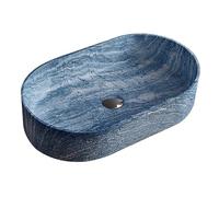 Lavabo de salle de bain moderne en pierre artificielle bleue - Navire au-dessus du comptoir avec robinet mural, design élégant de moulage intégral, accessoire de vanité parfait pour salles de bains