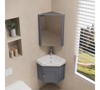 Lavabo de salle de bain mural avec armoire flottante pour petits espaces, rangement d'angle compact pour salle de bain, toilettes invités, miroir, lavabo mobile pour camping-cars