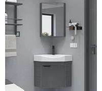 Lavabo de salle de bain mural avec armoire, lavabo d'angle compact pour toilettes invités, lavabo flottant avec miroir, idéal pour les camping-cars et les petits espaces