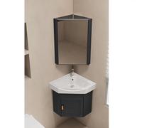 Lavabo de salle de bain mural avec armoire, meuble d'angle compact pour petits espaces, lavabo flottant, idéal pour les toilettes d'invités et les camping-cars, armoire miroir élégante incluse