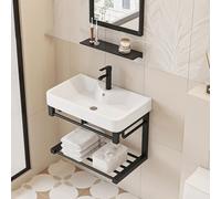 Lavabo de salle de bain rectangulaire mural en céramique avec étagère en acier inoxydable pour la maison et l'hôtel